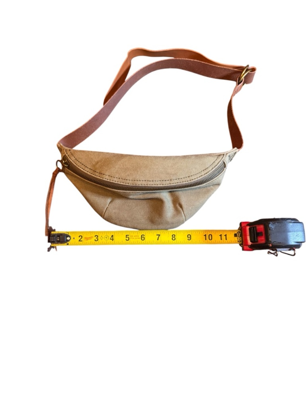 Madewell Canvas Crossbody Belt Bag Army Green with Tan Leather Strap - Picture 4 of 4